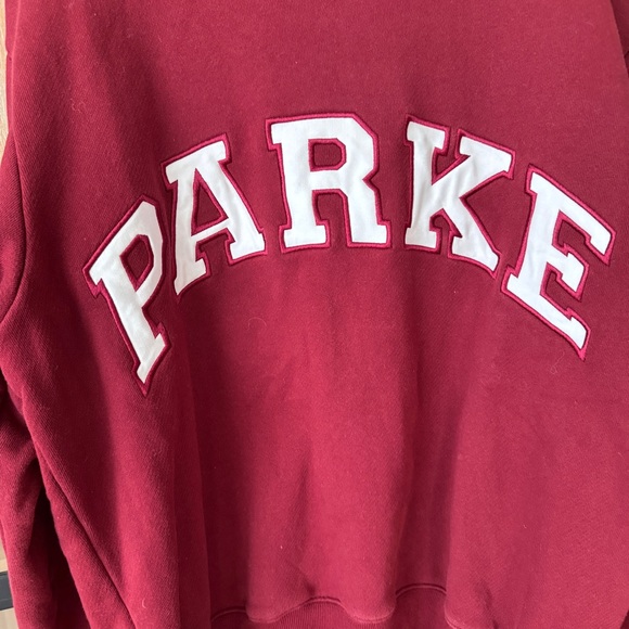 PARKE Mock Neck pullover sweatshirt varsity heritage fleece deep maroon patches - Picture 3 of 7